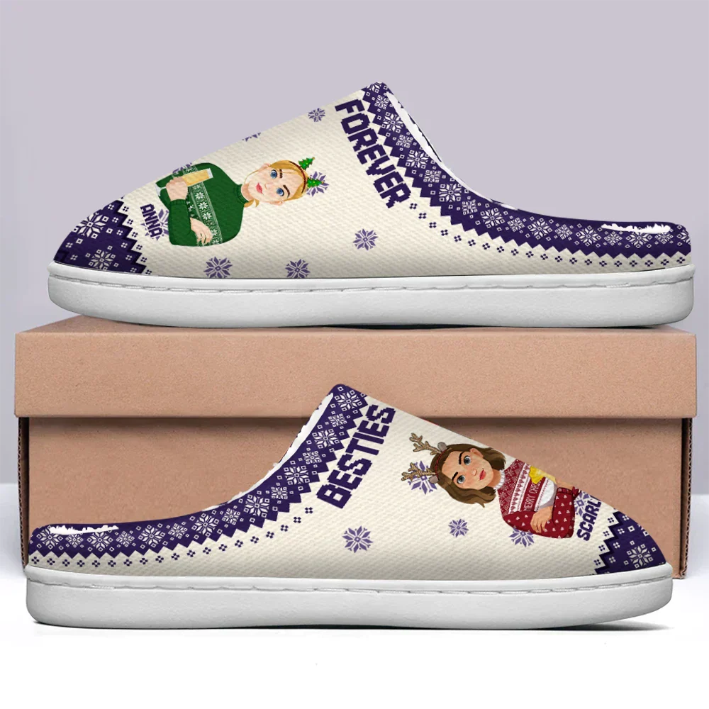Flat Art Family Grandparents, Parents, Kids, Friends - Personalized Fluffy Slippers