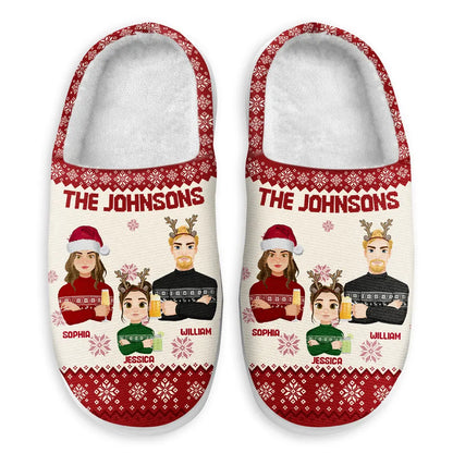 Flat Art Family Grandparents, Parents, Kids, Friends - Personalized Fluffy Slippers