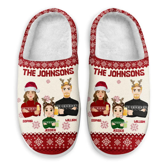 Flat Art Family Grandparents, Parents, Kids, Friends - Personalized Fluffy Slippers