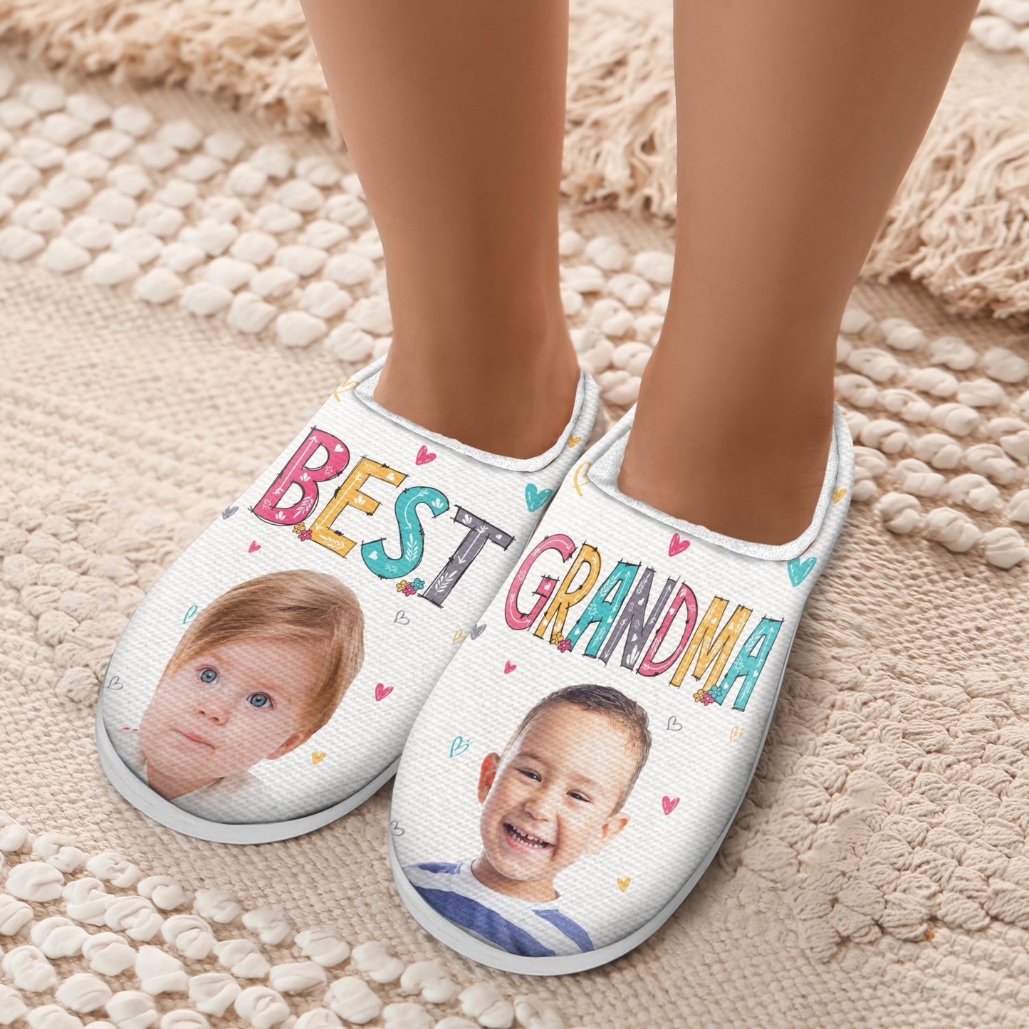 Custom Photo Best Nana Ever - Gift For Mother, Grandma, Family - Personalized Fluffy Slippers