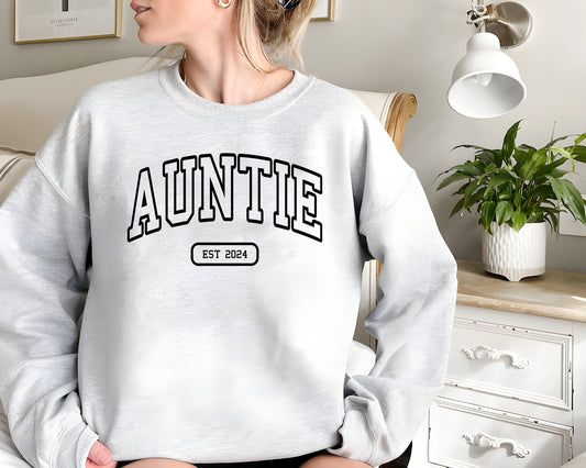 Auntie Est 2024 Sweatshirt, Custom Aunt Sweater, Gift for Aunt, Pregnancy Announcement, Cool Aunt Hoodie, Sister Gift, Aunt Mother's Day