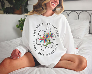 Autism Awareness Sweatshirt, What Makes You Different Is What Makes You Beautiful Tee, Autism Teacher Shirt,Autism Tee, Autism Women Shirt