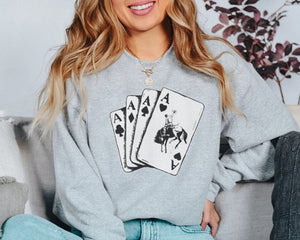 Ace Card Cowboy Sweatshirt  Hoodie, Playing Card Sweatshirt, Country Girl Hoodie, Western Sweatshirt, Poker Card Games gift