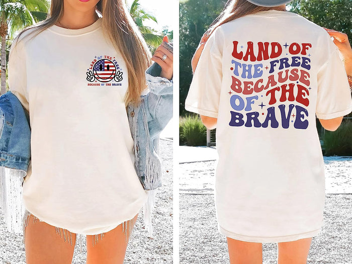 America Land Of The Free Because Of The Brave Tshirt, Fourth Of July Shirts For Women, Crewneck Sweatshirts, 4th Of July Outfits For Women Trendy, American Flag Shirt, USA Plus Size Patriotic Tees2