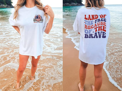 America Land Of The Free Because Of The Brave Tshirt, Fourth Of July Shirts For Women, Crewneck Sweatshirts, 4th Of July Outfits For Women Trendy, American Flag Shirt, USA Plus Size Patriotic Tees3