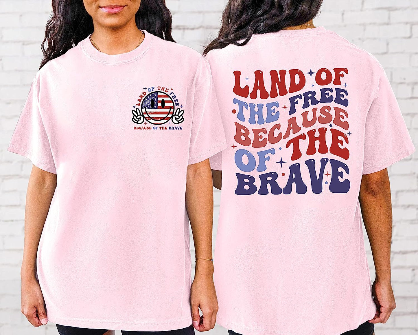 America Land Of The Free Because Of The Brave Tshirt, Fourth Of July Shirts For Women, Crewneck Sweatshirts, 4th Of July Outfits For Women Trendy, American Flag Shirt, USA Plus Size Patriotic Tees4