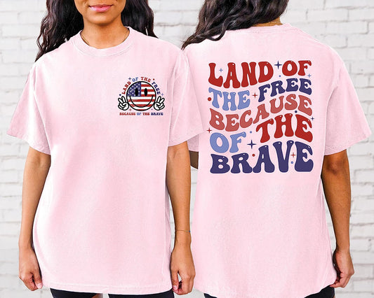 America Land Of The Free Because Of The Brave Tshirt, Fourth Of July Shirts For Women, Crewneck Sweatshirts, 4th Of July Outfits For Women Trendy, American Flag Shirt, USA Plus Size Patriotic Tees4