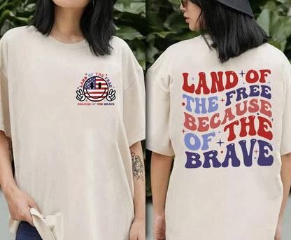 America Land Of The Free Because Of The Brave Tshirt, Fourth Of July Shirts For Women, Crewneck Sweatshirts, 4th Of July Outfits For Women Trendy, American Flag Shirt, USA Plus Size Patriotic Tees5