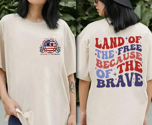 America Land Of The Free Because Of The Brave Tshirt, Fourth Of July Shirts For Women, Crewneck Sweatshirts, 4th Of July Outfits For Women Trendy, American Flag Shirt, USA Plus Size Patriotic Tees5