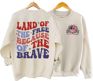 America Land Of The Free Because Of The Brave Tshirt, Fourth Of July Shirts For Women, Crewneck Sweatshirts, 4th Of July Outfits For Women Trendy, American Flag Shirt, USA Plus Size Patriotic Tees