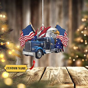 America Trucker - Merry Chrismast - Truck Hanging Ornament Christmas Ornament, Custom Christmas Ornament, Ornament Christmas, Ornament For Gift