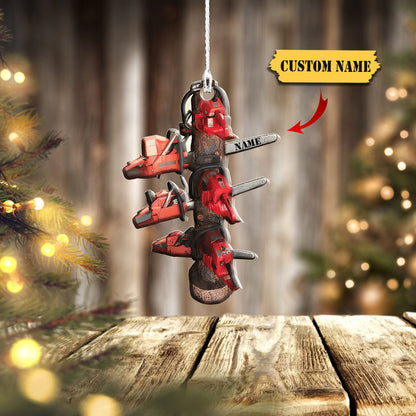 Arborist Supplies Ornament, Chainsaws On Shelf, Wooden Christmas Ornament, Custom Christmas Ornament, Ornament Christmas, Ornament For Gift