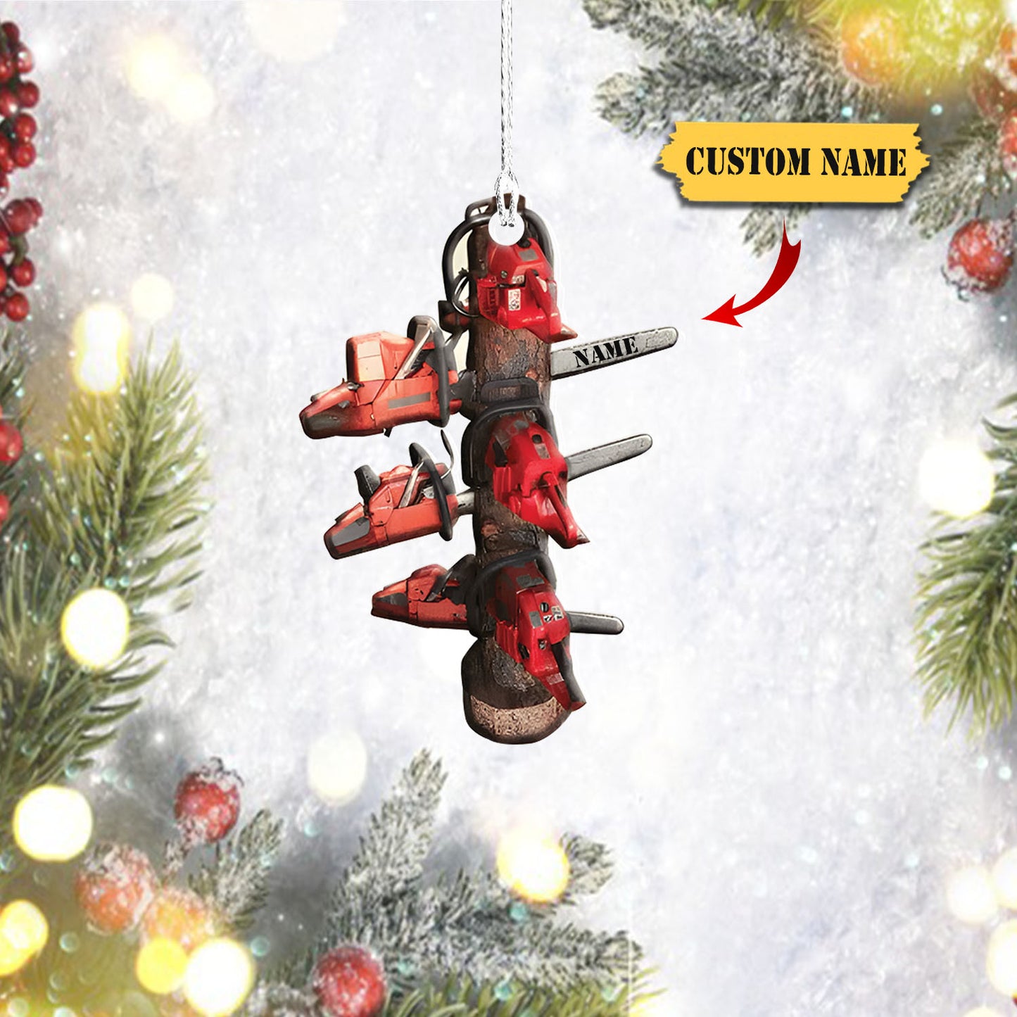 Arborist Supplies Ornament, Chainsaws On Shelf, Wooden Christmas Ornament, Custom Christmas Ornament, Ornament Christmas, Ornament For Gift