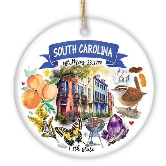 Artistic South Carolina State Themes and Landmarks Christmas Ornament