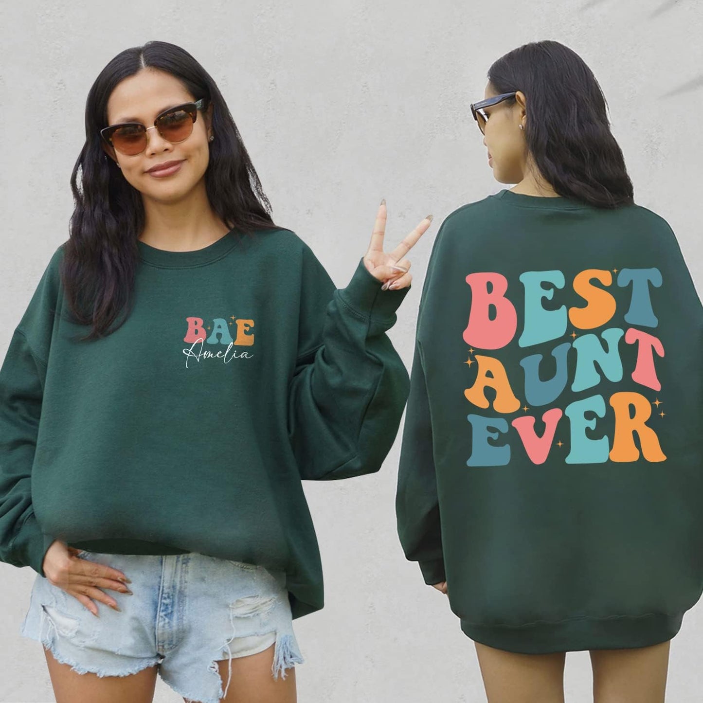 BAE Best Aunt Ever Sweatshirt - Custom Name Aunt Sweatshirt, New Aunt Shirt, Aunt to Be Sweater, Auntie Sweatshirt