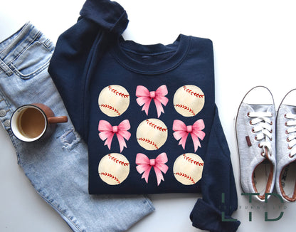 Sweatshirt Bow Coquette Baseball, Crewneck Gleoite Baseball, Sweatshirt Baseball, Geansaí Baseball Do Mhamaí, Outfit Baseball, Bronntanas Baseball