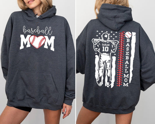Baseball Mom Sweatshirt, Custom Name and Number Baseball Shirt, Mother's Day Gift, Game Day Baseball Tee, Gif for Mom, Mom Birthday Gift