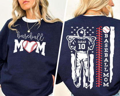 Baseball Mom Sweatshirt, Custom Name and Number Baseball Shirt, Mother's Day Gift, Game Day Baseball Tee, Gif for Mom, Mom Birthday Gift