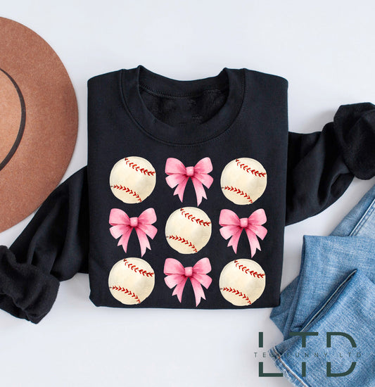 Sweatshirt Bow Coquette Baseball, Crewneck Gleoite Baseball, Sweatshirt Baseball, Geansaí Baseball Do Mhamaí, Outfit Baseball, Bronntanas Baseball