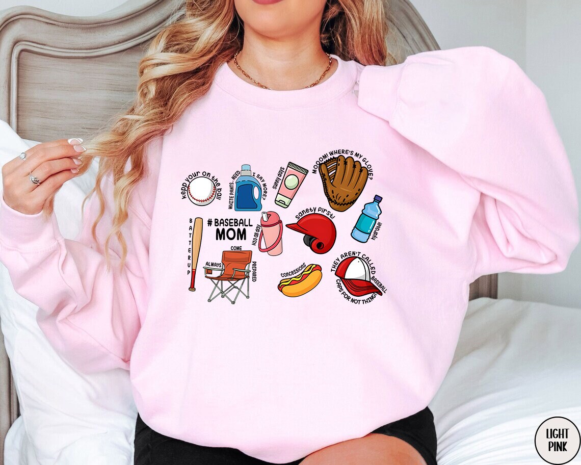 Geansaí Mam Baseball, Léine Mama Baseball, Léine Baseball do Mhná, geansaí Mam Spóirt, Léine Crewneck Lá Cluiche, Cochaillín Cool Mam