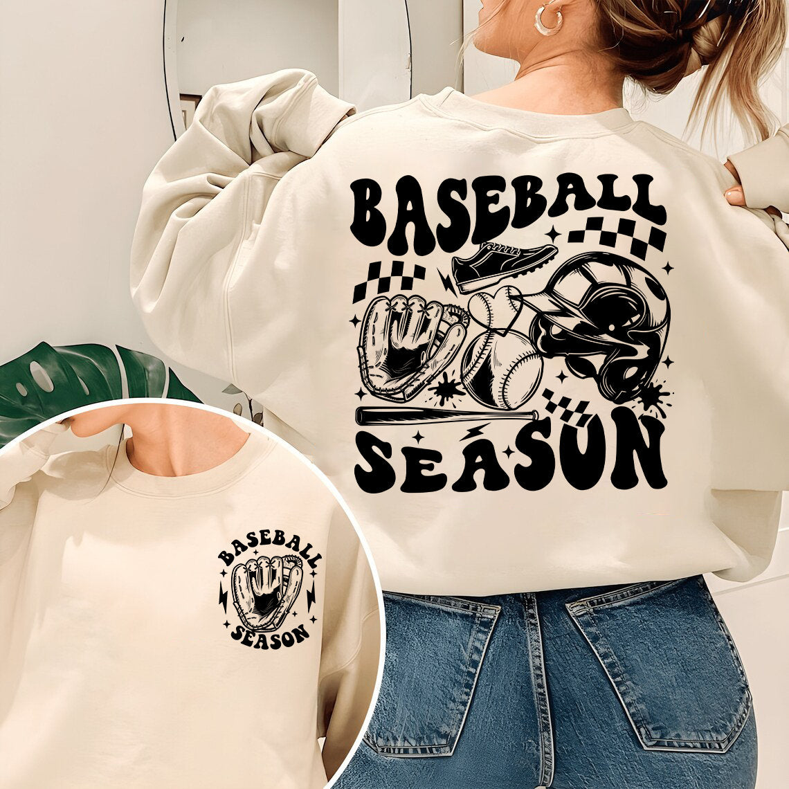 Sweatshirt cnámharlach baseball, Léine Baseball Séasúr, Bronntanas Lover Baseball, Léine Baseball, Léine Foirne Baseball, Léine Séasúir