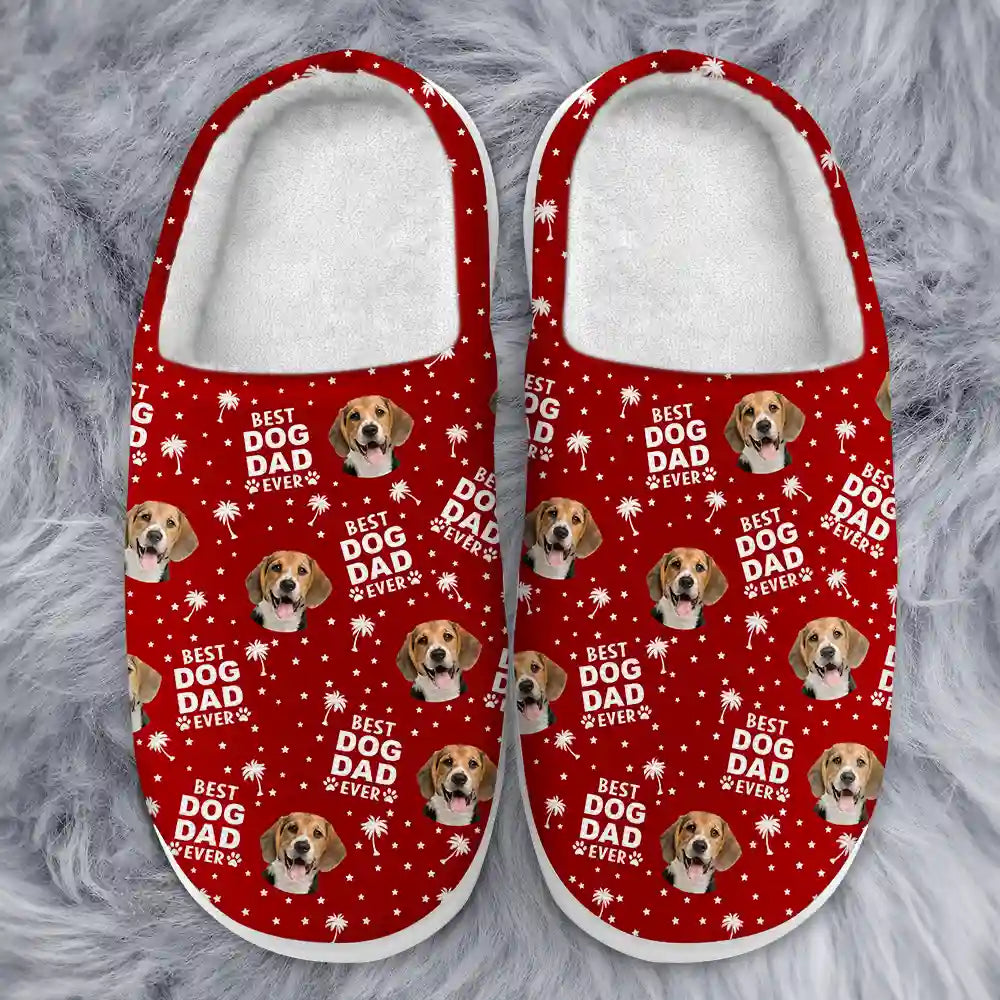 Custom Photo Best Dog Cat Dad Mom Ever - Personalized Fluffy Slippers