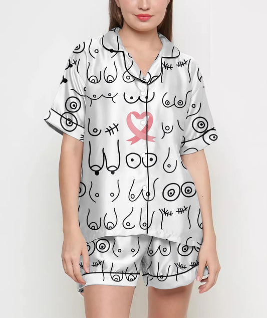 Breast Cancer Gifts, Breast Cancer Shirt, Pajamas Satin Set, Breast Cancer Awareness, Mother Gift, Gift For Women, Pink Ribbon Breast Cancer