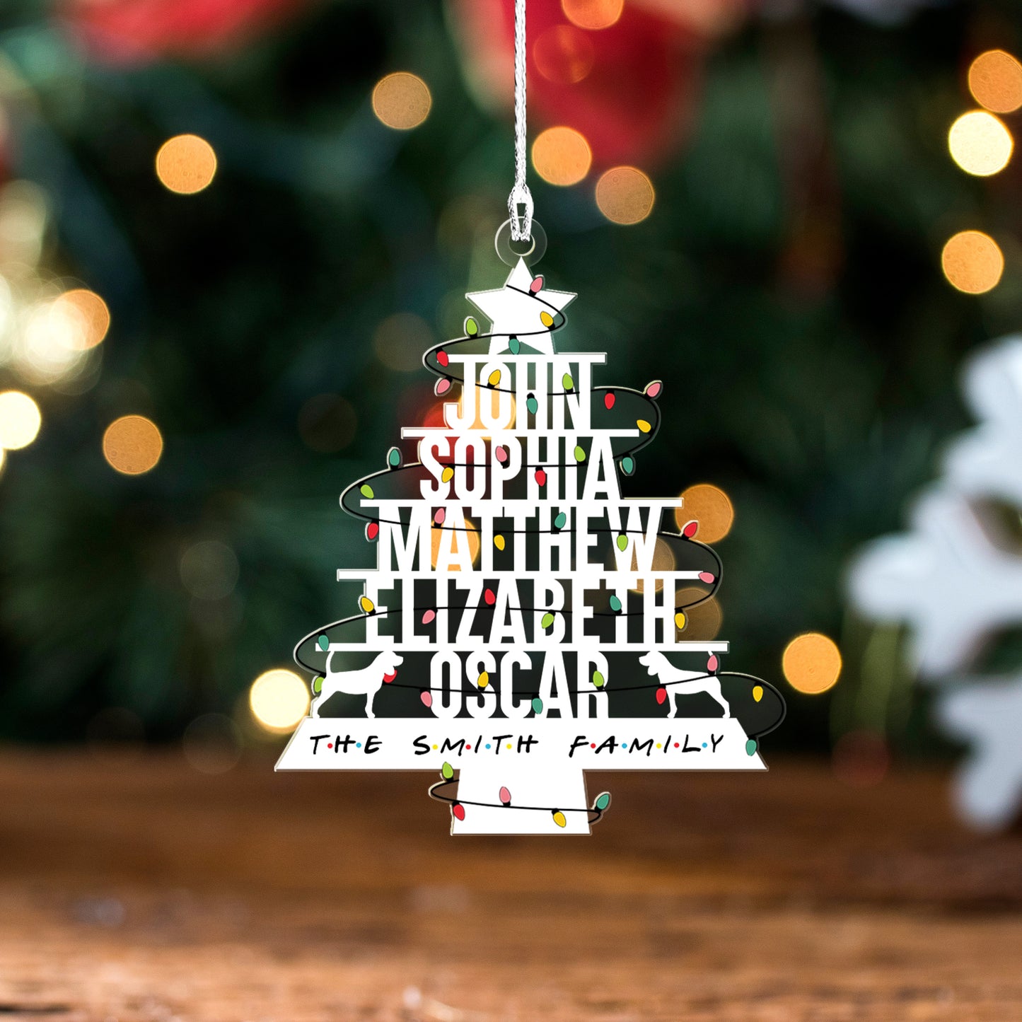 Teaghlach Pearsanta Le Ornáid Madraí Beagle Nollag, Ornáid Crann Nollag , Crann Nollag Pearsantaithe don Teaghlach, Nollag Don Teaghlach