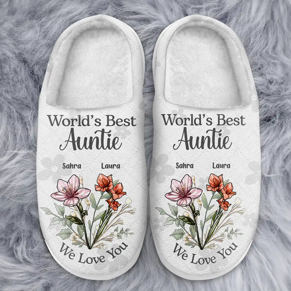 Birth Flower Best Grandma We Love You - Personalized Fluffy Slippers