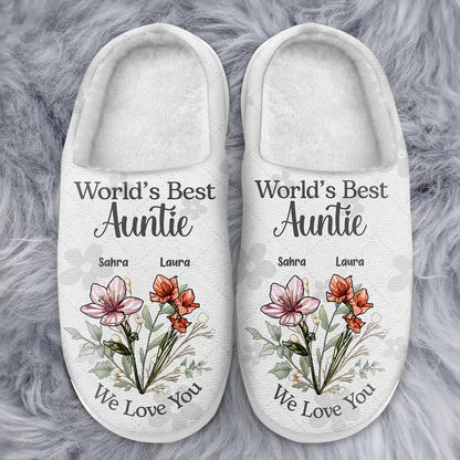 Birth Flower Best Grandma We Love You - Personalized Fluffy Slippers