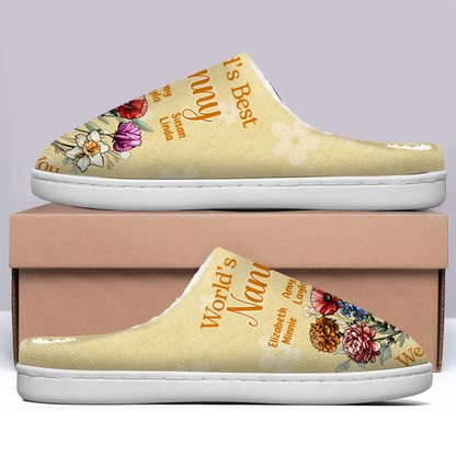 Birth Flower Best Grandma We Love You - Personalized Fluffy Slippers