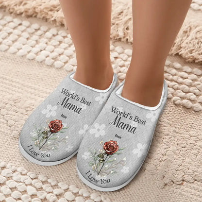 Birth Flower Best Grandma We Love You - Personalized Fluffy Slippers