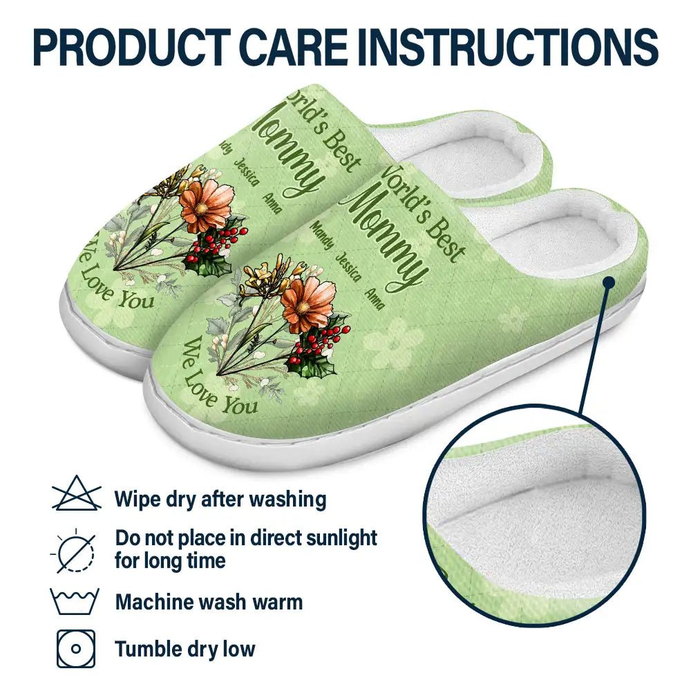 Birth Flower Best Grandma We Love You - Personalized Fluffy Slippers