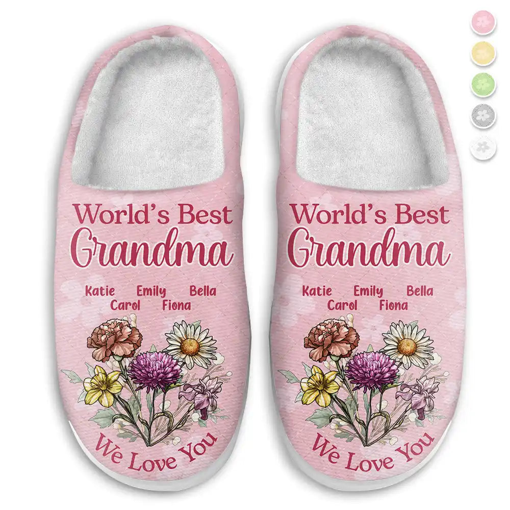 Birth Flower Best Grandma We Love You - Personalized Fluffy Slippers