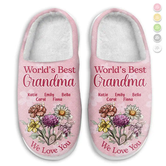 Birth Flower Best Grandma We Love You - Personalized Fluffy Slippers
