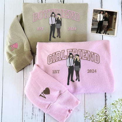 Boyfriend and Girlfriend Sweatshirt or Hoodie, Personalized Embroidered Valentine's Day Gifts For Him Her