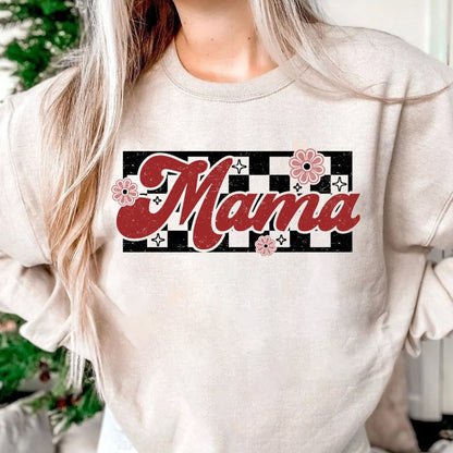 Léine Mamaí Seiceáilte, T-léine Retro Mama, Geansaí Boho Mama, Cochaillín Fógartha um Thoirchis, Léine Máithreachais, Léine Aeistéitiúil,Lá na Máthar