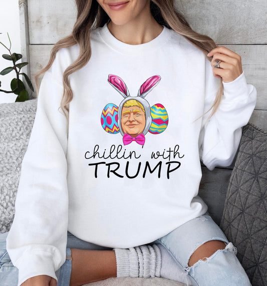 Chillin' With Trump Shirt, Tee Easter, Chillin' With My Peeps Shirt, Léine Lae Cásca, Bunny Trump Shirt, Trump Easter T-shirt, Funny Trump 1