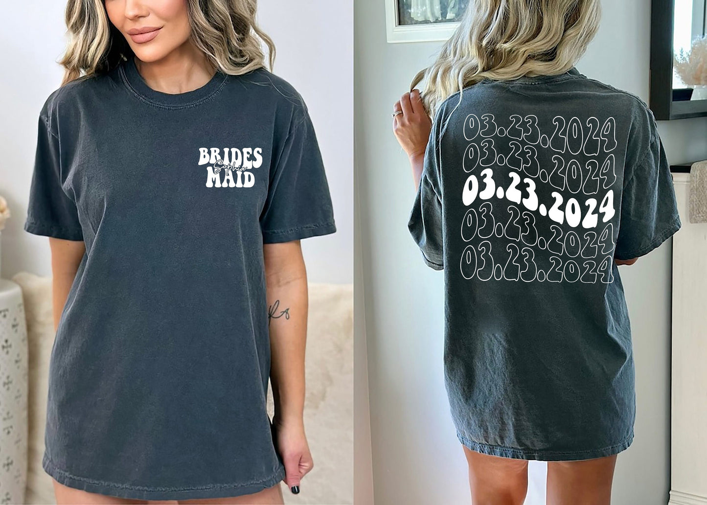 Comfort Colors Retro Custom Bride Shirt, Custom Bridesmaids Shirt,Personalized Bacelorette Party Shirt , Bridal Gift,Honeymoon,Bachelorette