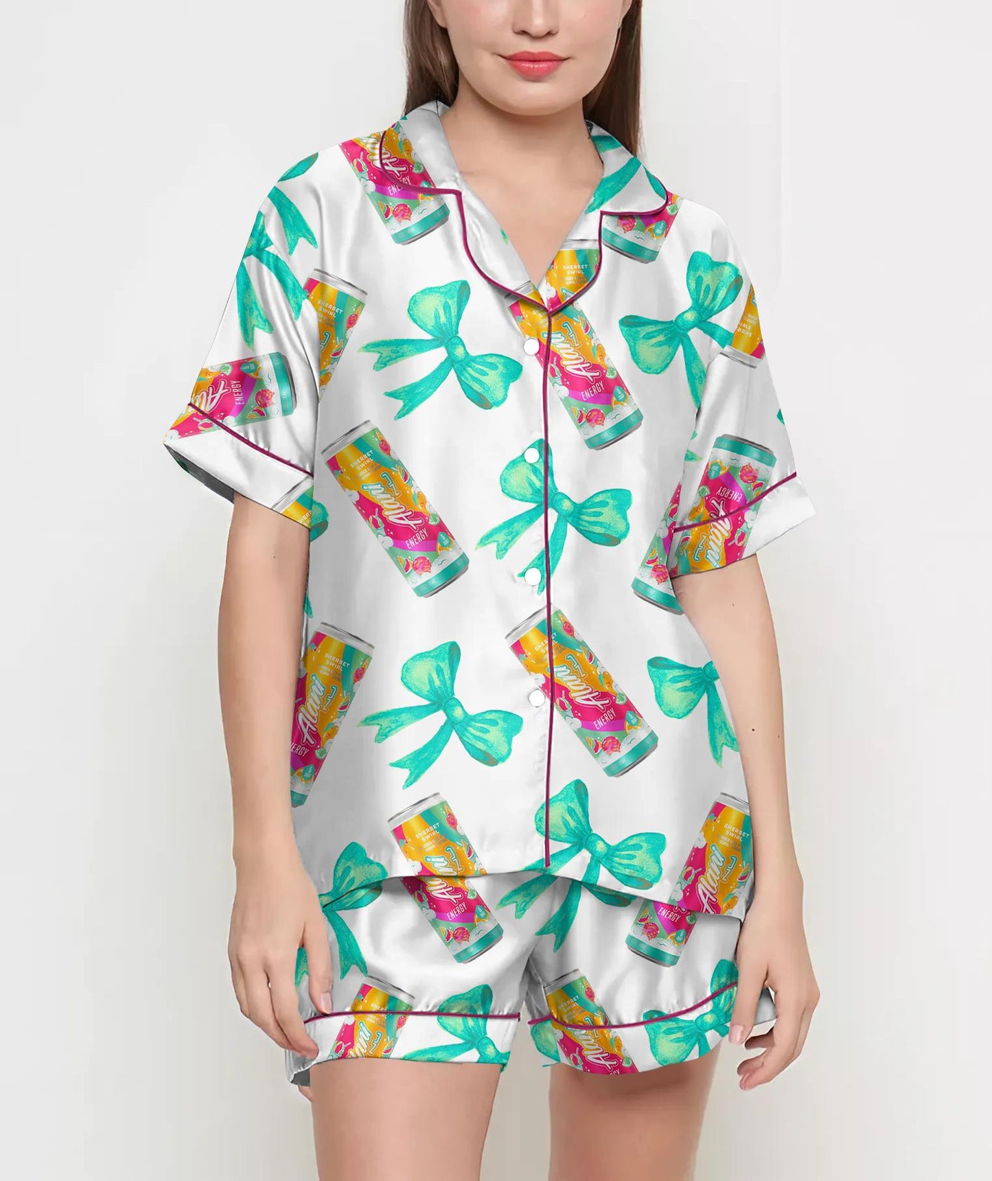 Coquette Alani Pajamas Satin Set, Energy Drink Shirt, Mother's Day Gift, Birthday Gift,Pjs For Women, Bridesmaid Gifts, Party