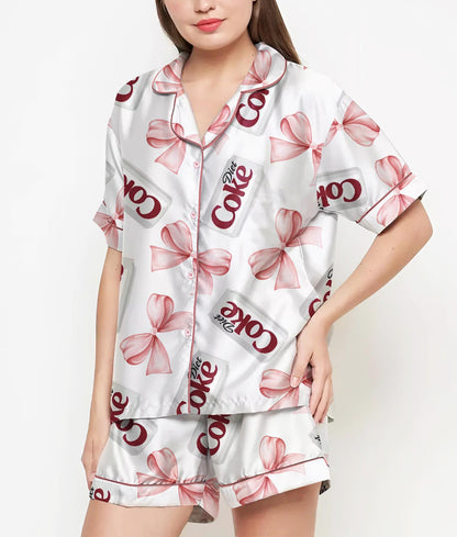 Coquette Diet Drink Pajamas Satin Set, Mother's Day Gift, Gift For Her, Gift For Mama, Birthday Gift, Bridesmaid Gifts, Women Gift Diet Coke 1