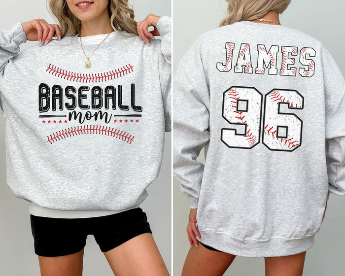 Custom Baseball Mom Sweatshirt, Baseball Name and Number Shirt, Game Day Shirt, Baseball Mama Shirt, Mom Baseball Tee, Gift for Mom