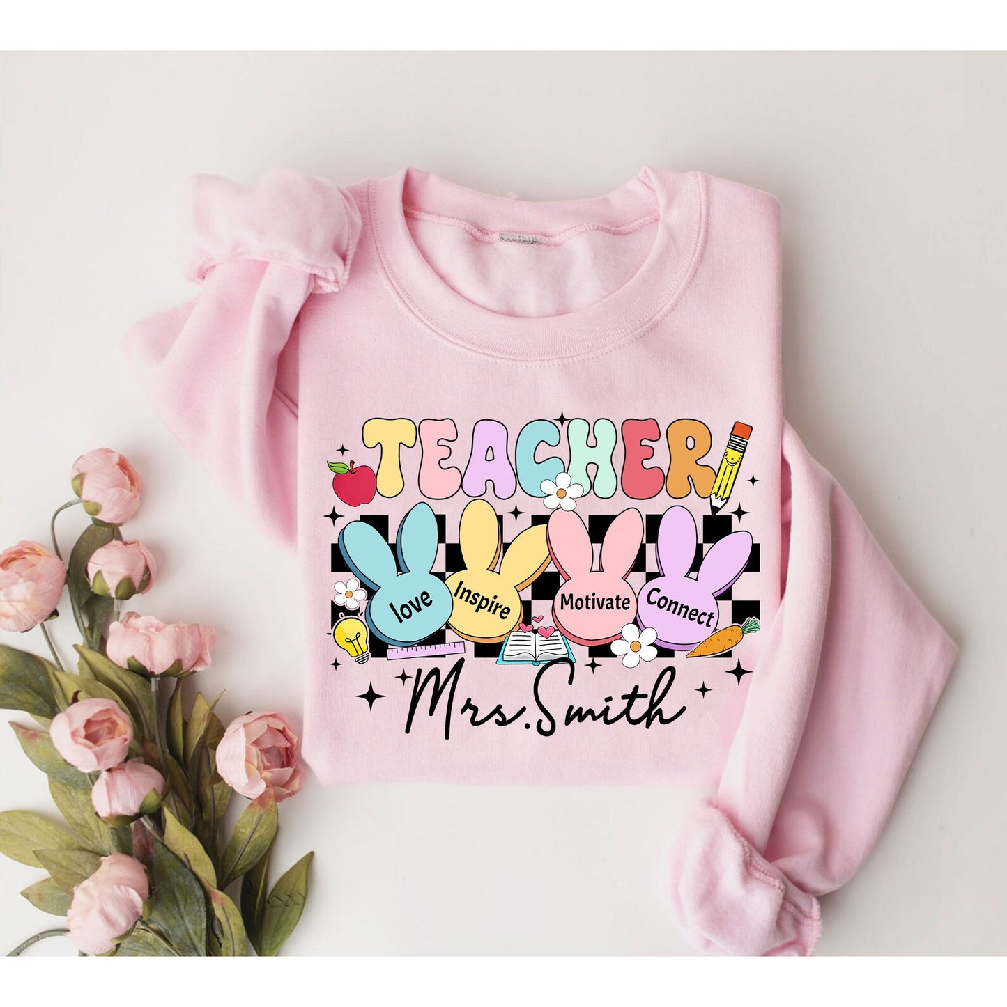 Custom Teacher Bunny Shirt, Teacher Bunny Easter Sweatshirt, Easter Teacher Tee, Easter Teacher Shirt, Easter Gift For Teachers