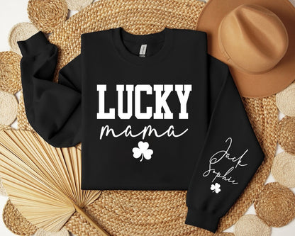 Léine Mhamó Lucky CUSTOM le Ainmneacha Páistí ar Muinchille, Geansaí Mam Lá Fhéile Pádraig, Bronntanas Pearsanta Máthair Éireannach, Nochtadh Thoirchis