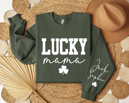 Léine Mhamó Lucky CUSTOM le Ainmneacha Páistí ar Muinchille, Geansaí Mam Lá Fhéile Pádraig, Bronntanas Pearsanta Máthair Éireannach, Nochtadh Thoirchis