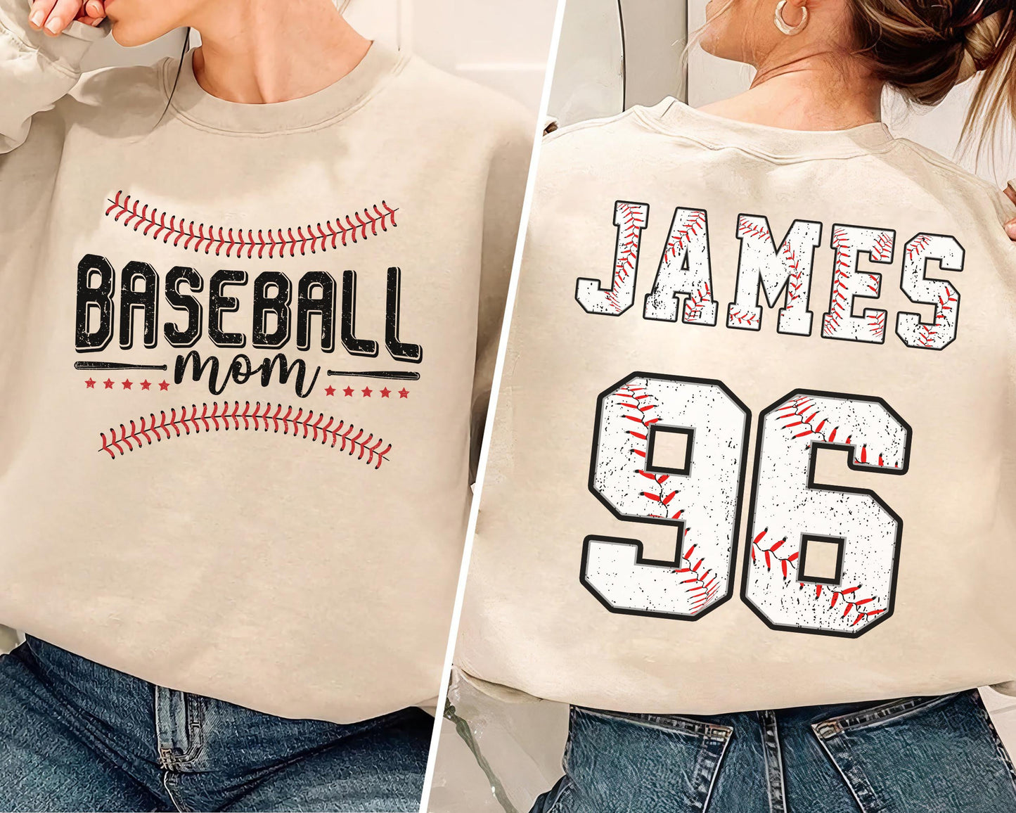 Custom Baseball Mom Sweatshirt, Baseball Name and Number Shirt, Game Day Shirt, Baseball Mama Shirt, Mom Baseball Tee, Gift for Mom