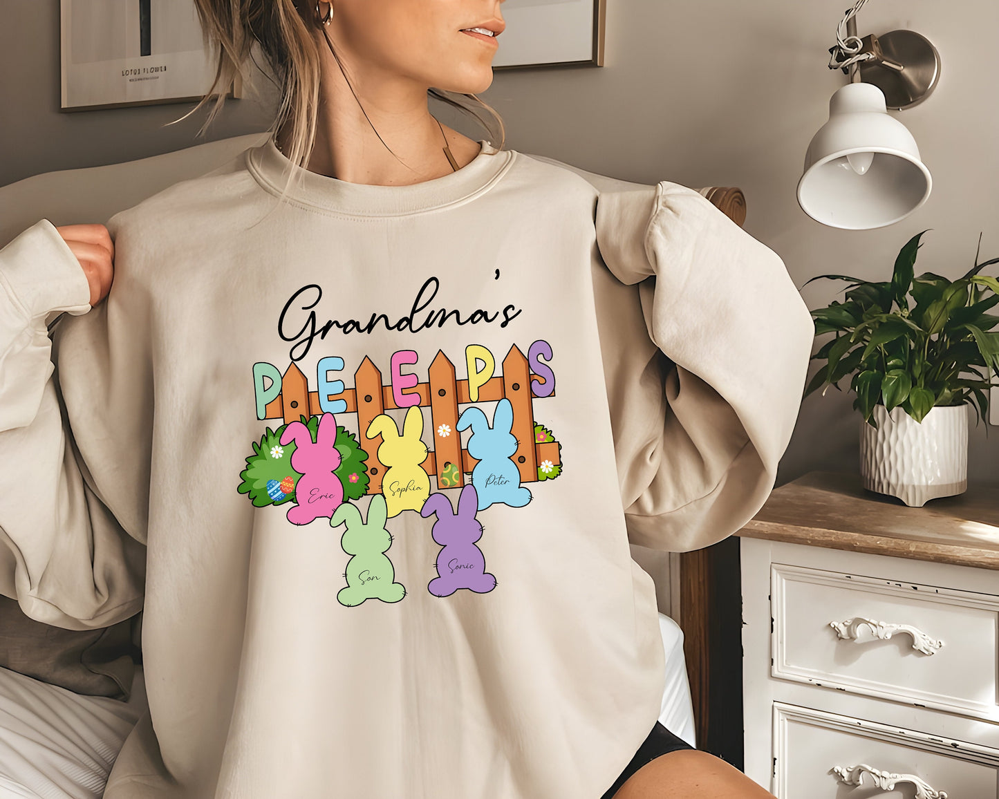 Custom Easter Grandma Sweatshirt, Granma's Peeps Shirt, For Grandma, Grandma Easter Shirt With Grandkids Names, Granny Shirt for Easter Day