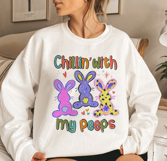 Cute Easter Sweatshirt, Chillin' With My Peeps Shirt, Easter T-shirt, Easter Retro Sweatshirt, Easter Natural Tee