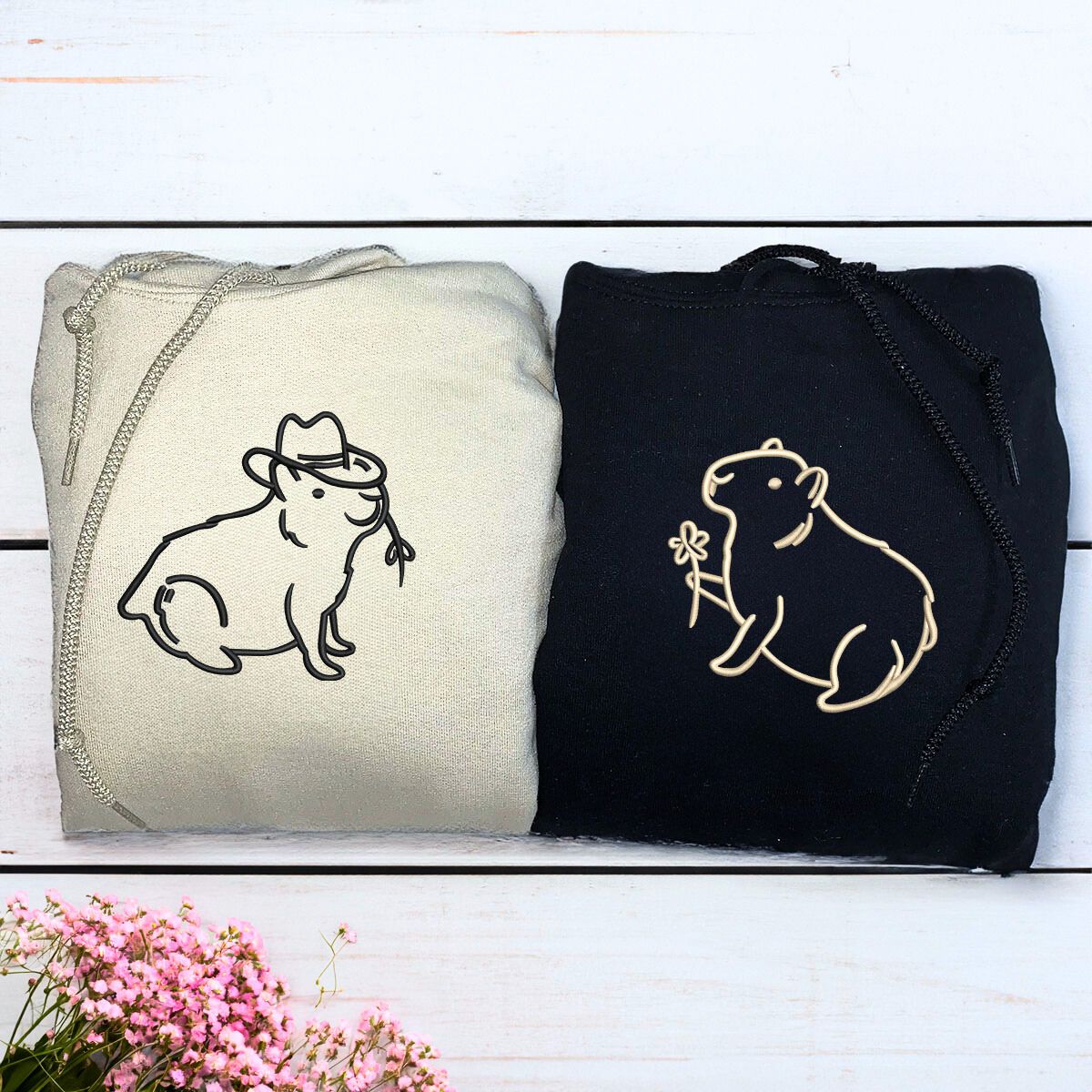 Capybara Couple Sweatshirt or Hoodie Matching, Custom Embroidered Valentines Gifts for Him