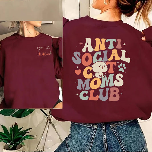 Cat Shirt Sweatshirt, Custom Cat Ears Sweatshirt, Anti Social Dog Mom Club, Cat Mom Sweatshirt, Cat Lover Sweatshirt, Cat People Sweatshirt